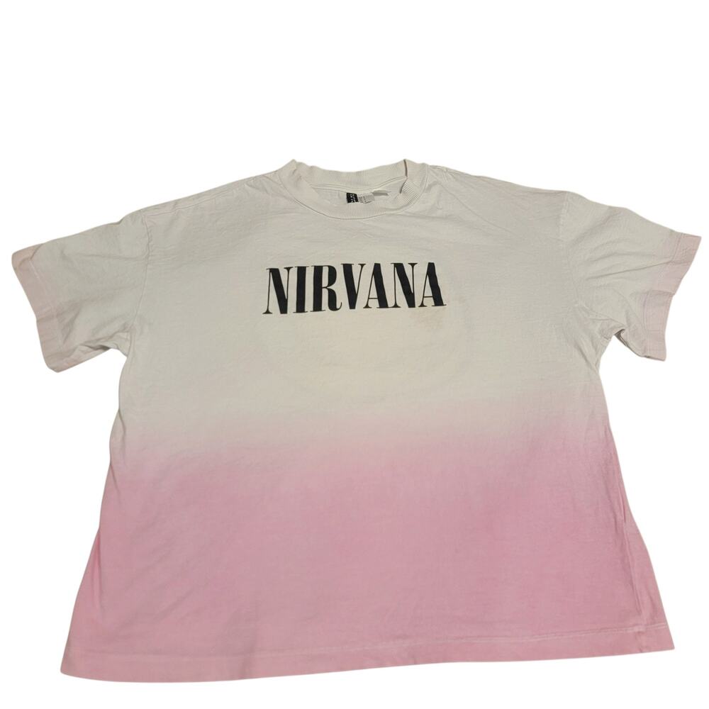 H&M x Nirvana Women’s M Oversized T-Shirt Pink Ombré Double Sided Graphic Tee